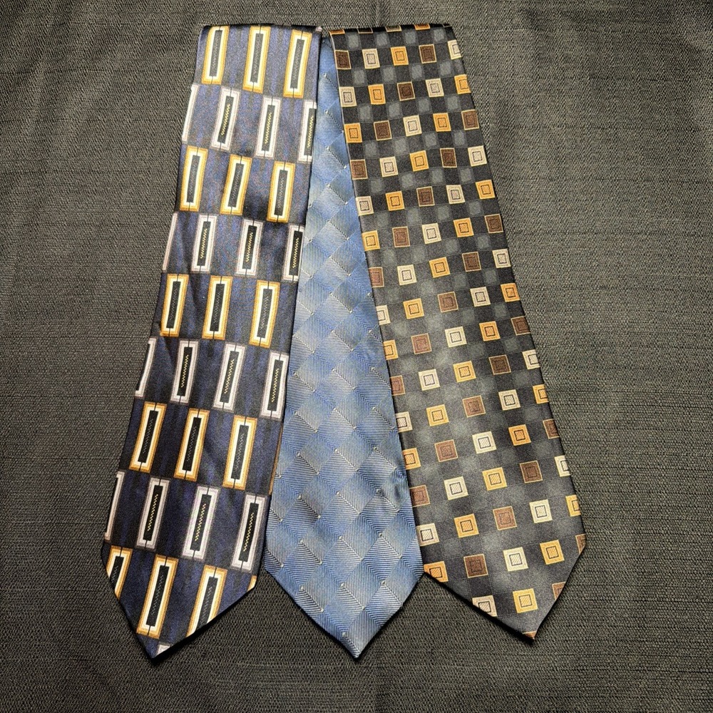 Lot of 3 Croft & Barrow 100% Silk Men's Neckties Striped Geometric Patterns